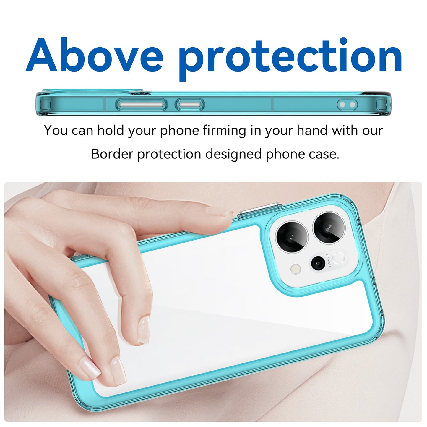 For Oppo Reno14 5G (Global) Phone Case WANLONFENG XC Series TPU Acrylic Cover with Tempered Glass (Big Lens Hole) - Transparent Blue