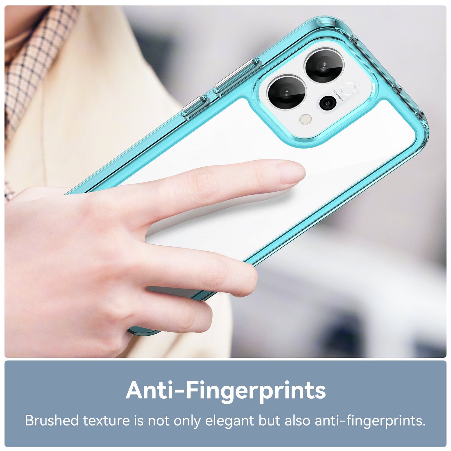 For Oppo Reno14 5G (Global) Phone Case WANLONFENG XC Series TPU Acrylic Cover with Tempered Glass (Big Lens Hole) - Transparent Blue