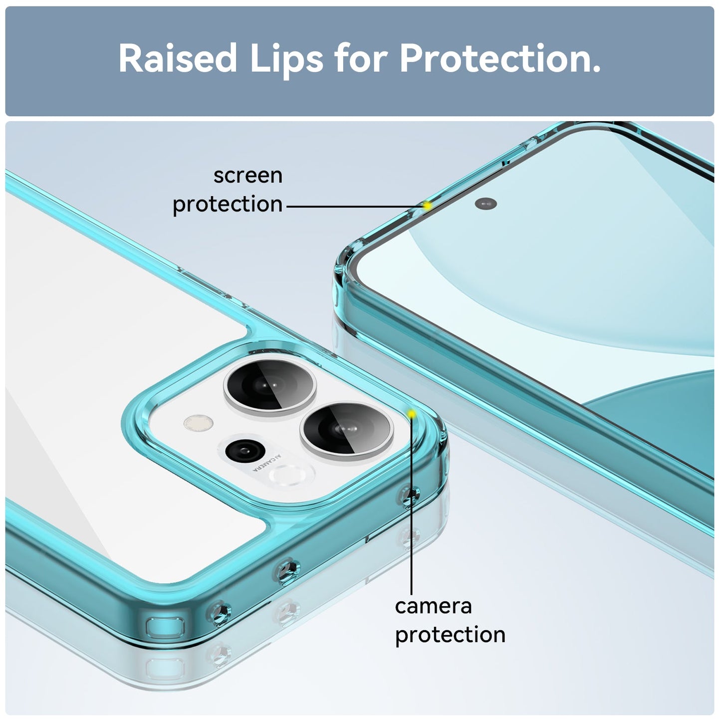 For Oppo Reno14 5G (Global) Phone Case WANLONFENG XC Series TPU Acrylic Cover with Tempered Glass (Big Lens Hole) - Transparent Blue