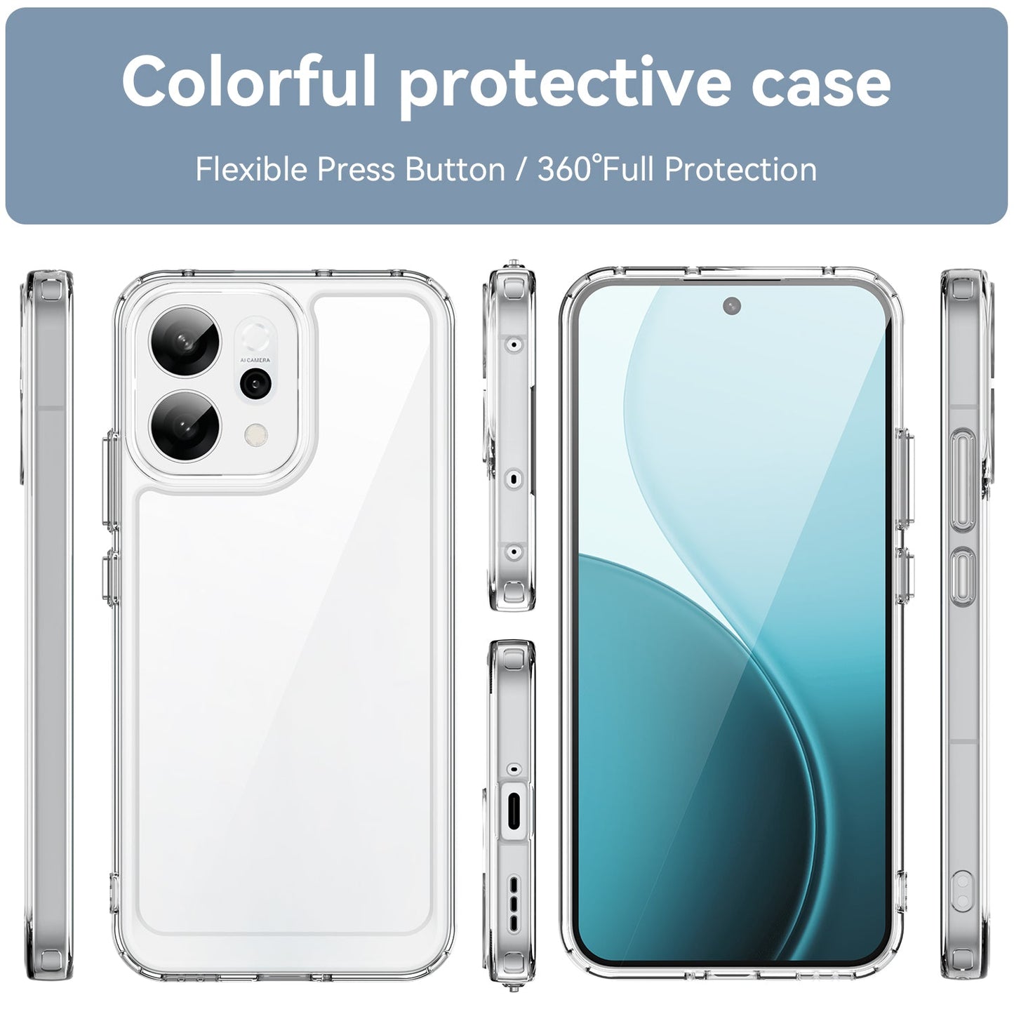For Oppo Reno14 5G (Global) Case WANLONFENG MF Series TPU Acrylic Clear Phone Cover with Tempered Glass Film - Transparent