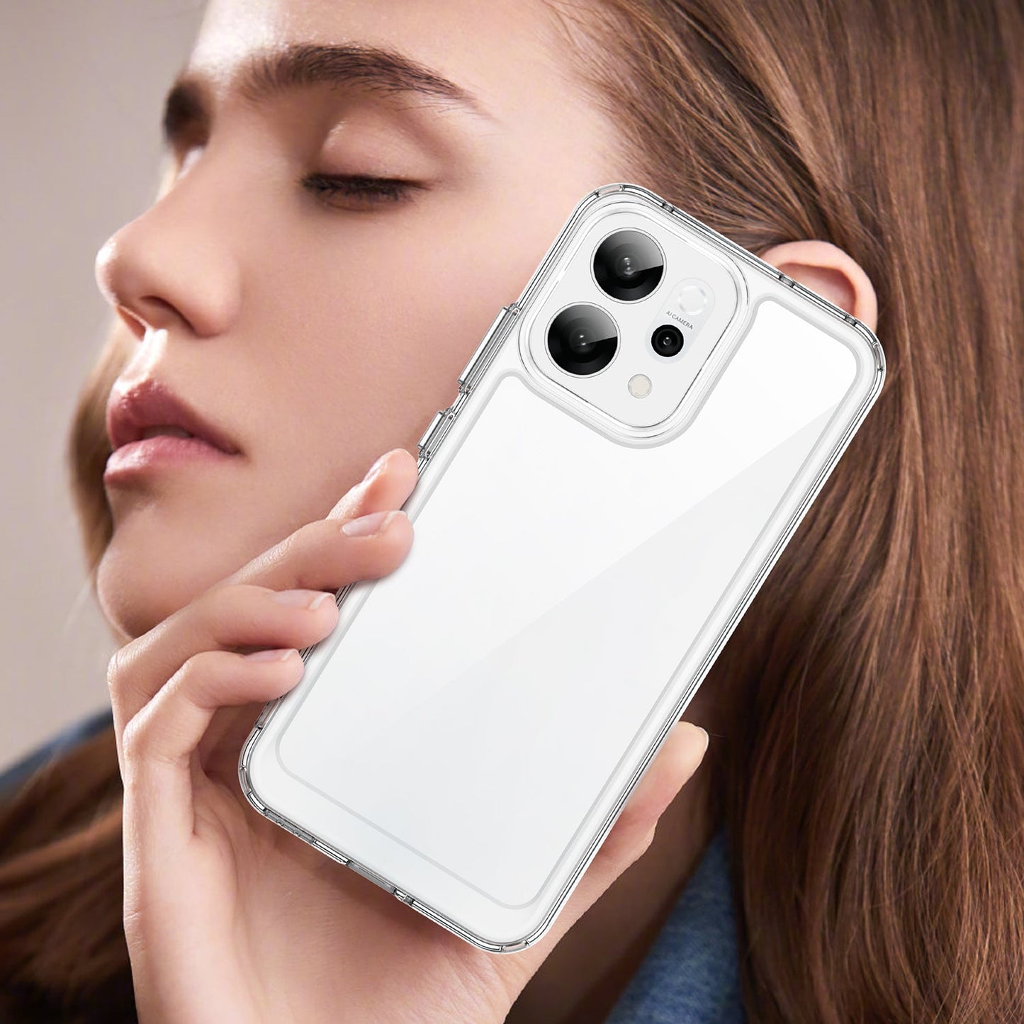 For Oppo Reno14 5G (Global) Case WANLONFENG MF Series TPU Acrylic Clear Phone Cover with Tempered Glass Film - Transparent
