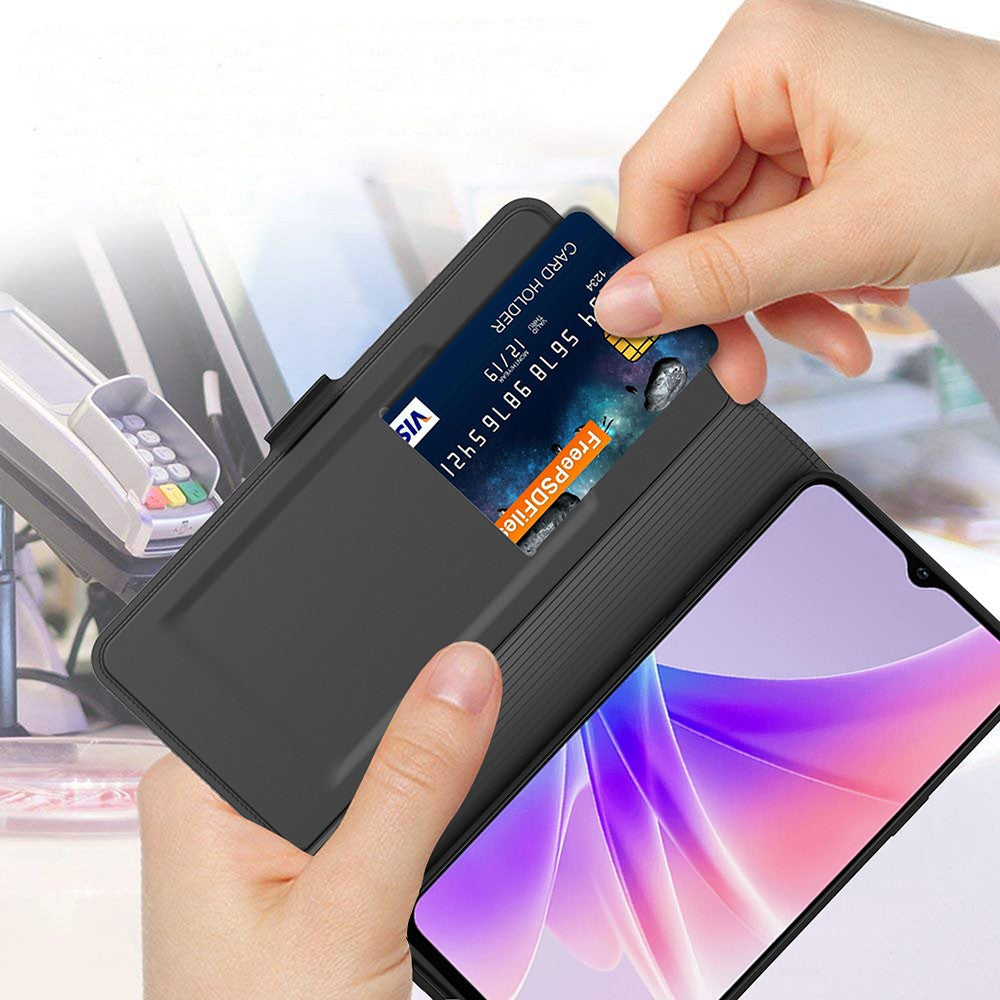 For Oppo Reno14 5G (Global) Case Shockproof TPU Inner Shell Leather Phone Cover Card Slot - Black