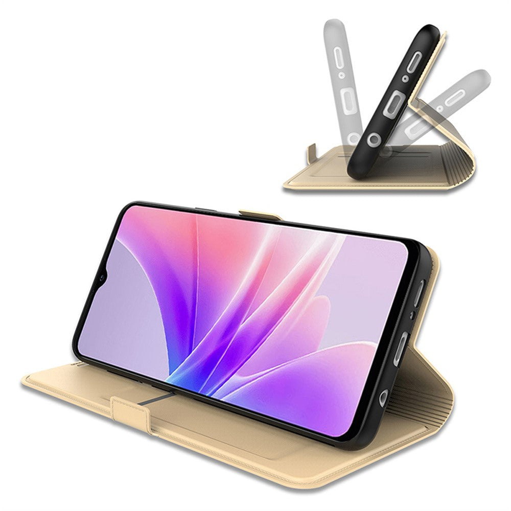 For Oppo Reno14 5G (Global) Case Shockproof TPU Inner Shell Leather Phone Cover Card Slot - Gold