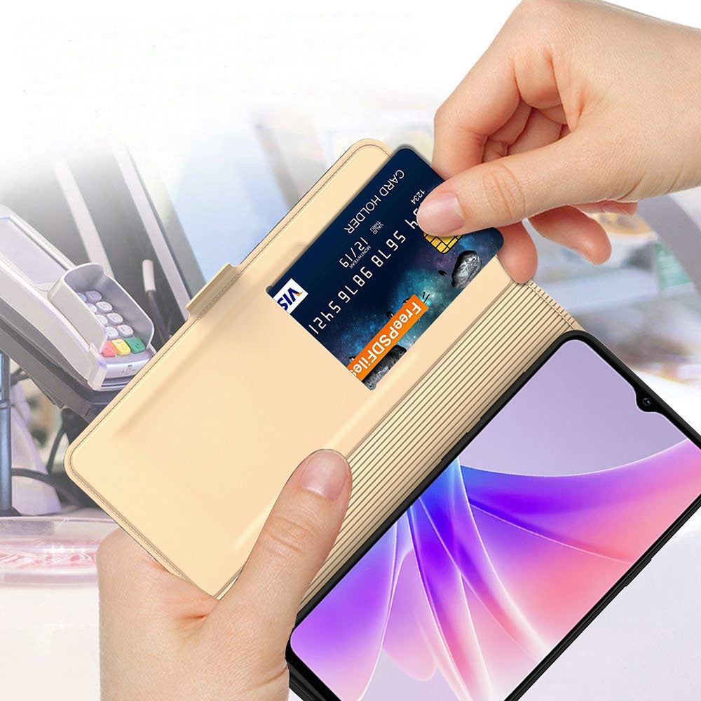 For Oppo Reno14 5G (Global) Case Shockproof TPU Inner Shell Leather Phone Cover Card Slot - Gold