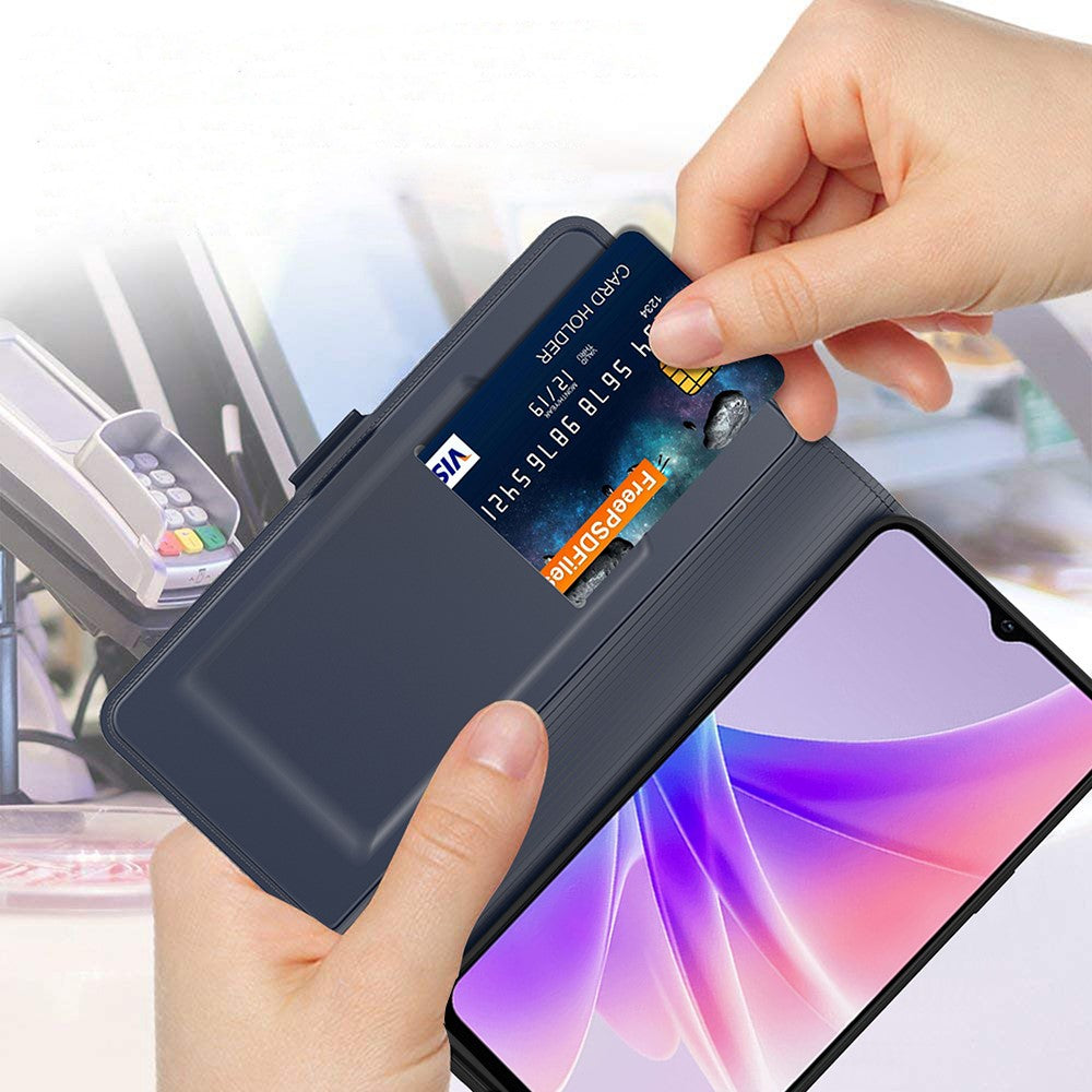For Oppo Reno14 5G (Global) Case Shockproof TPU Inner Shell Leather Phone Cover Card Slot - Blue