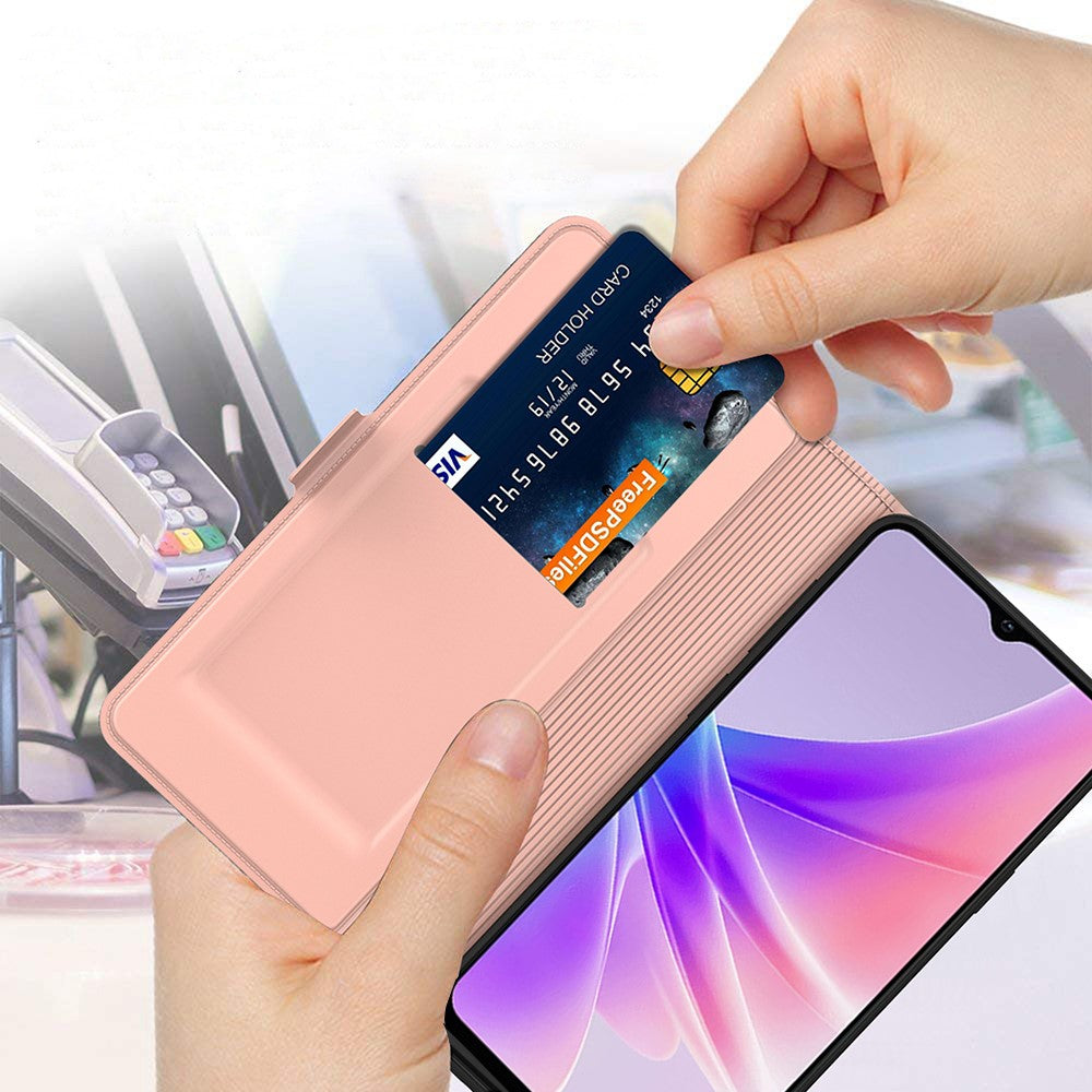 For Oppo Reno14 5G (Global) Case Shockproof TPU Inner Shell Leather Phone Cover Card Slot - Rose Gold