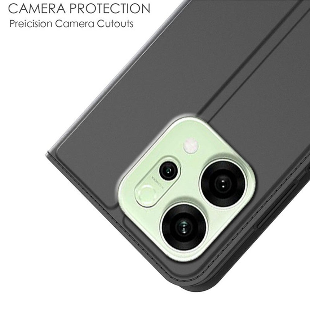 For Oppo Reno14 5G (Global) Case PU Leather Phone Cover with Card Holder Stand - Black