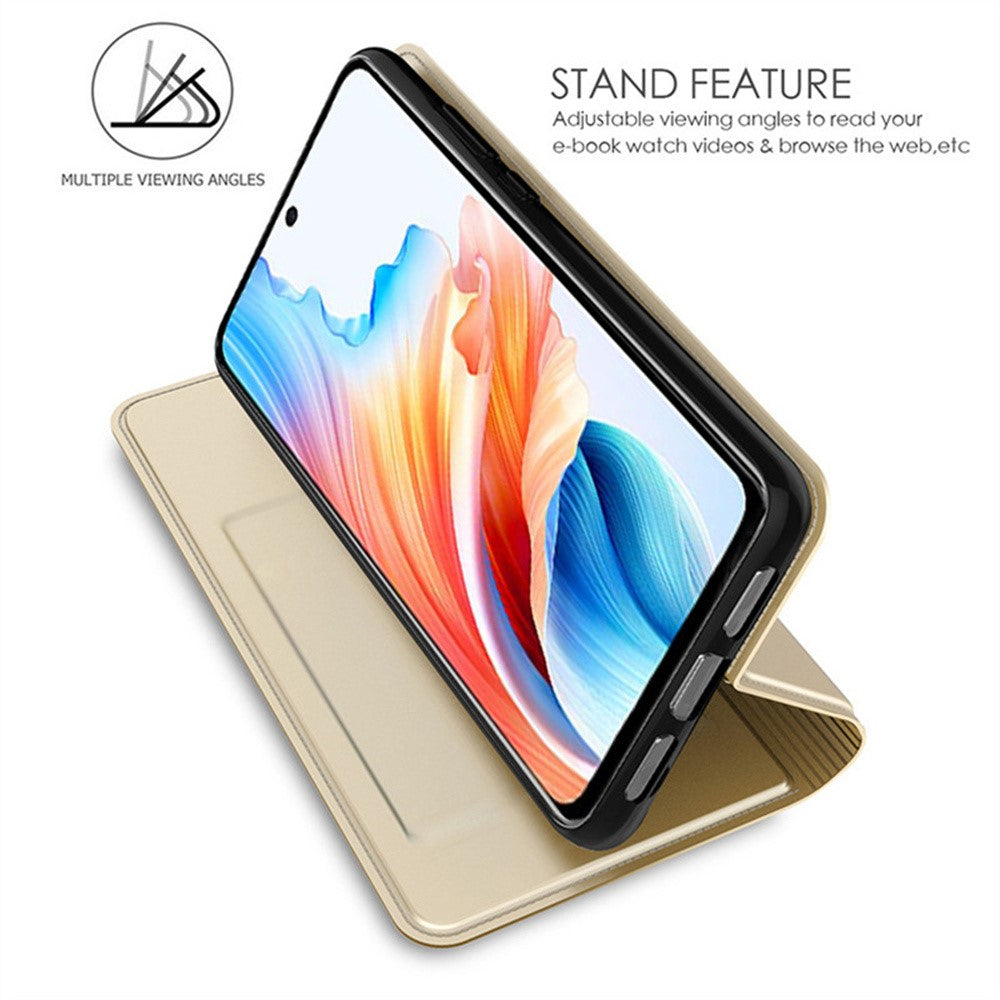 For Oppo Reno14 5G (Global) Case PU Leather Phone Cover with Card Holder Stand - Gold