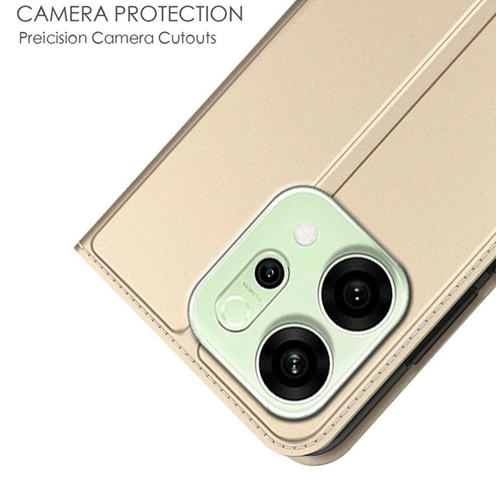 For Oppo Reno14 5G (Global) Case PU Leather Phone Cover with Card Holder Stand - Gold