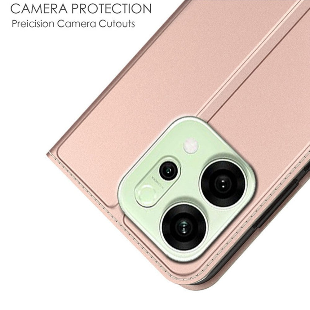 For Oppo Reno14 5G (Global) Case PU Leather Phone Cover with Card Holder Stand - Rose Gold