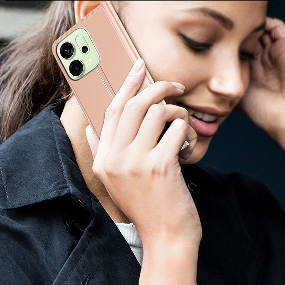 For Oppo Reno14 5G (Global) Case PU Leather Phone Cover with Card Holder Stand - Rose Gold