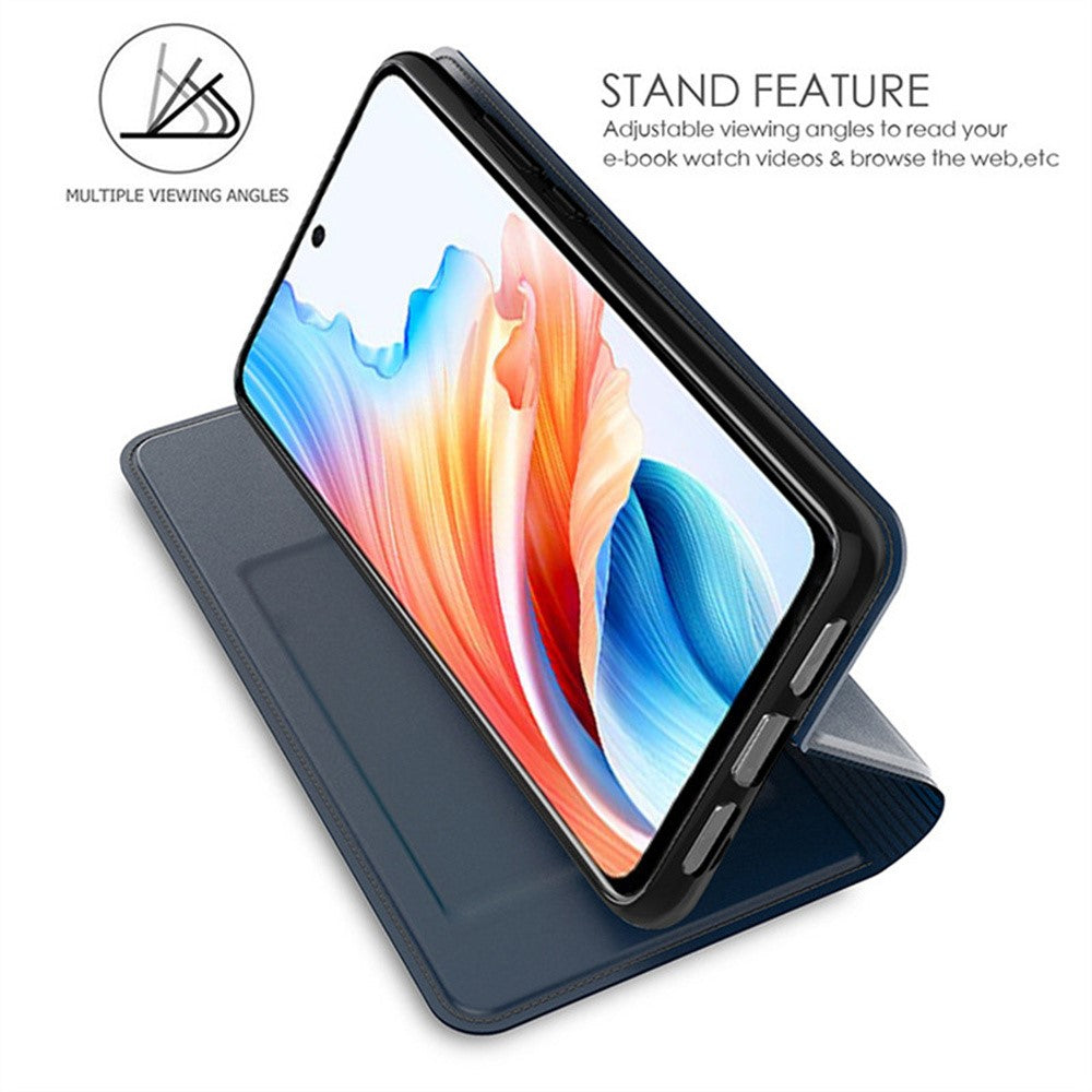 For Oppo Reno14 5G (Global) Case PU Leather Phone Cover with Card Holder Stand - Blue