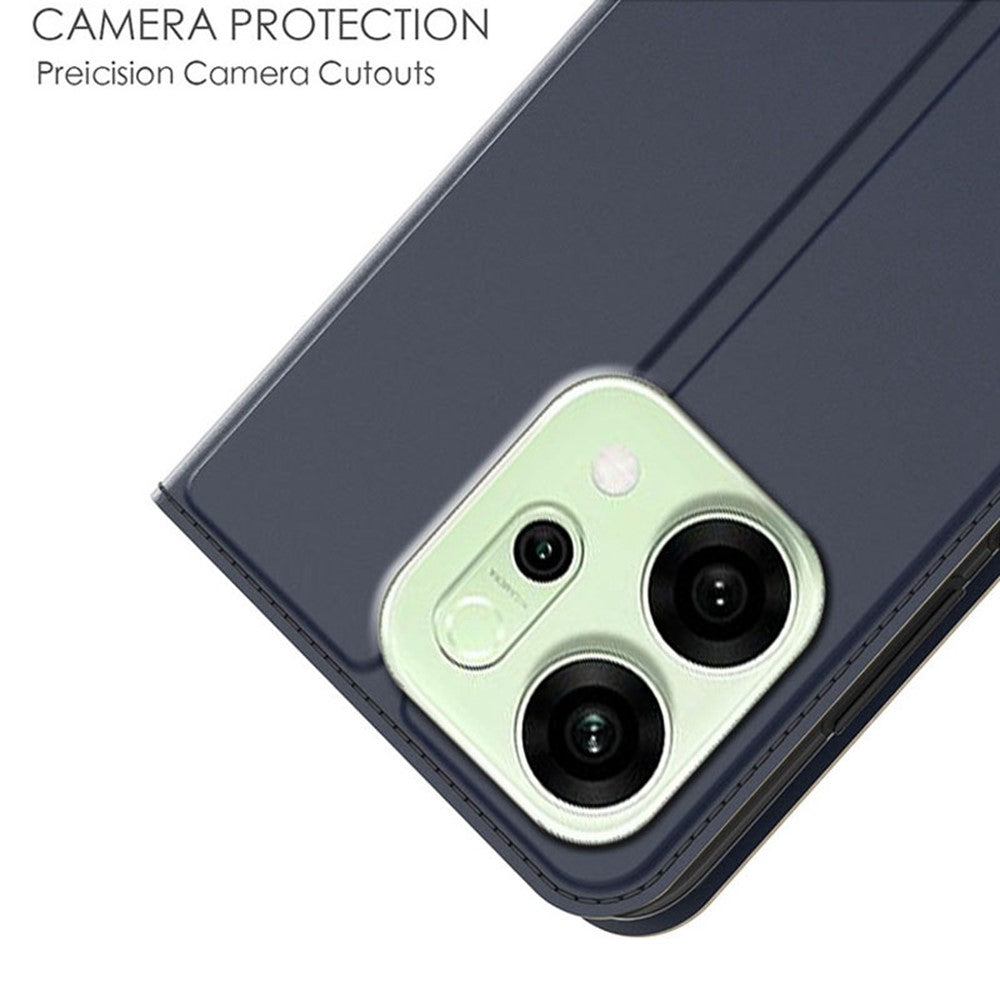 For Oppo Reno14 5G (Global) Case PU Leather Phone Cover with Card Holder Stand - Blue