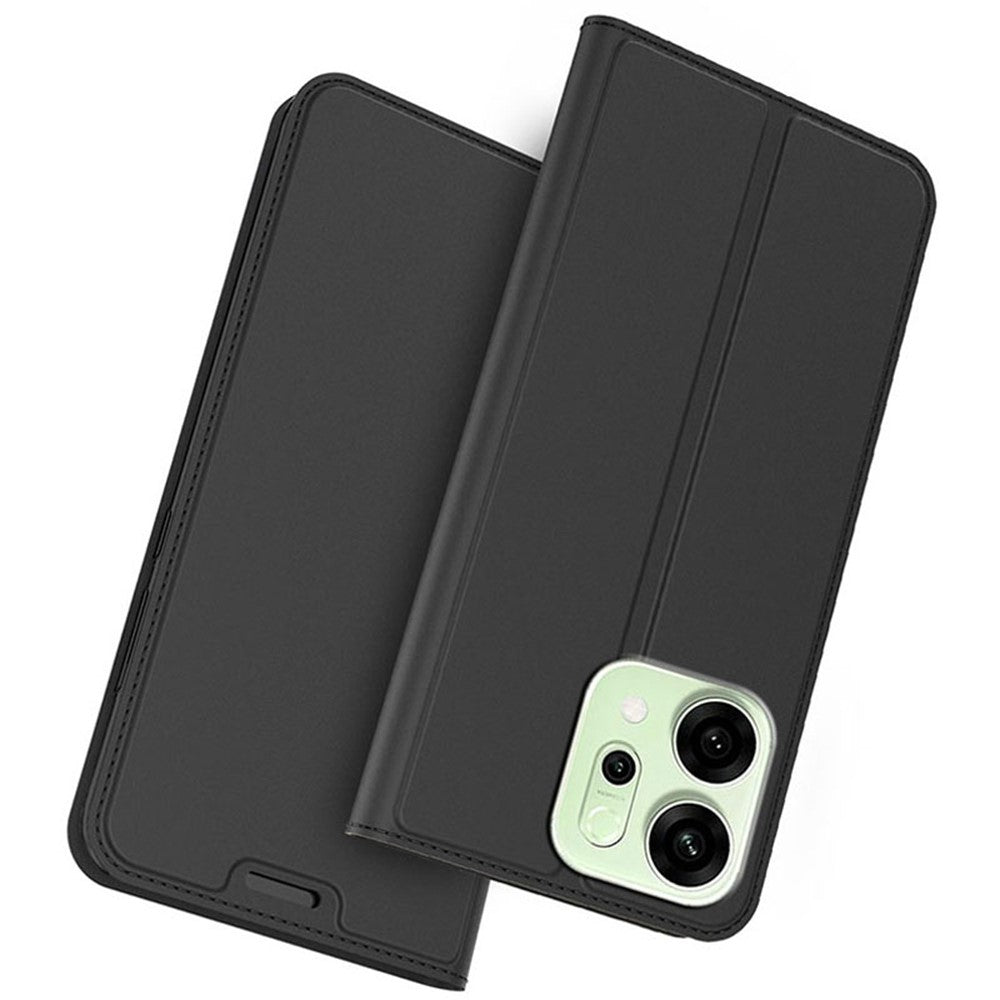 For Oppo Reno14 Pro 5G (Global) Case PU Leather Phone Cover with Card Holder Stand - Black