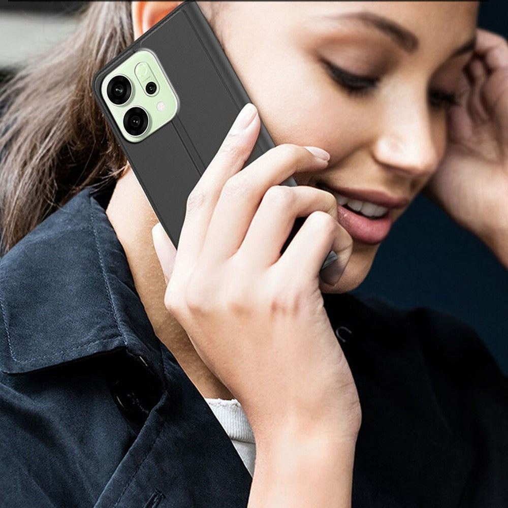 For Oppo Reno14 Pro 5G (Global) Case PU Leather Phone Cover with Card Holder Stand - Black