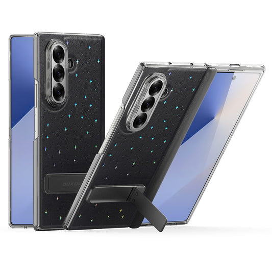 DUX DUCIS STEX Series For Samsung Galaxy Z Fold7 5G Case Kickstand Star Pattern PU Leather Back Cover with Tempered Glass Film