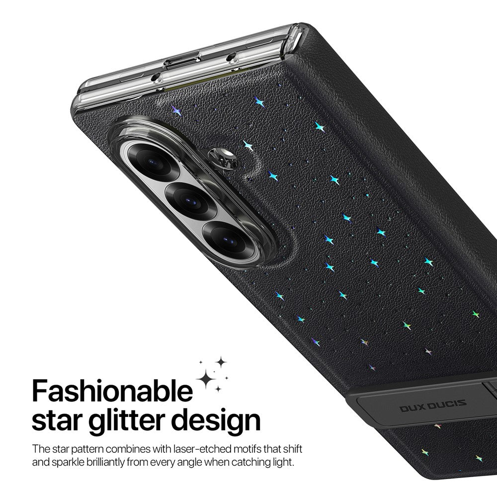 DUX DUCIS STEX Series For Samsung Galaxy Z Fold7 5G Case Kickstand Star Pattern PU Leather Back Cover with Tempered Glass Film