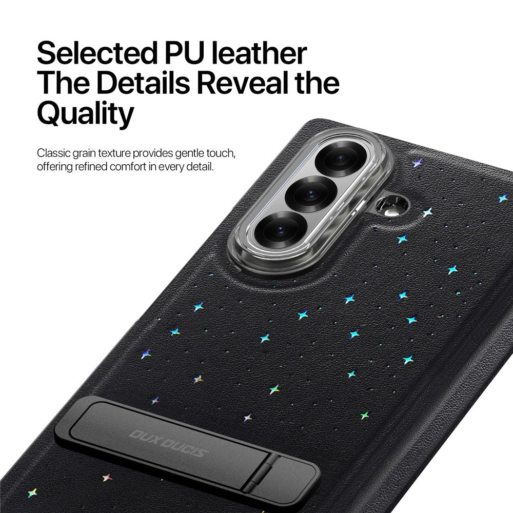 DUX DUCIS STEX Series For Samsung Galaxy Z Fold7 5G Case Kickstand Star Pattern PU Leather Back Cover with Tempered Glass Film
