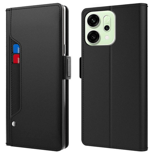 For Oppo Reno14 Pro 5G (Global) Case Stand PU Leather Phone Cover Card Holder Mirror - Black