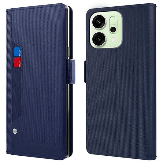 For Oppo Reno14 Pro 5G (Global) Case Stand PU Leather Phone Cover Card Holder Mirror - Blue