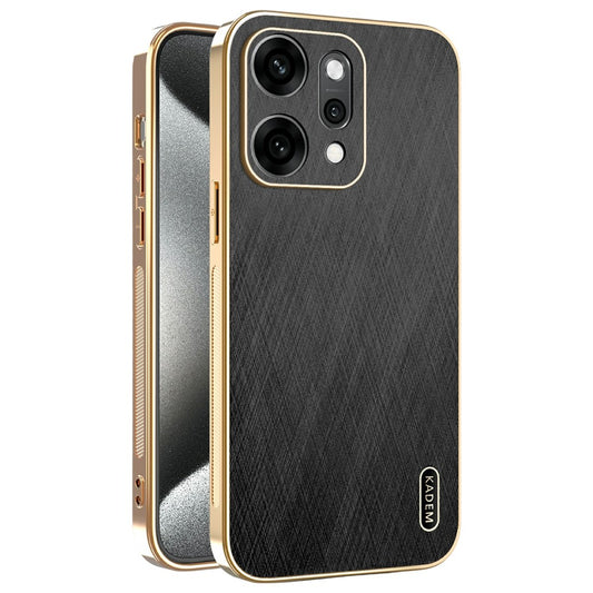 KADEM For Oppo Reno14 Pro 5G (Global) Case Electroplating Silk Texture PU + TPU Phone Back Cover - Black
