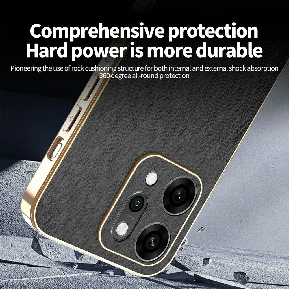 KADEM For Oppo Reno14 Pro 5G (Global) Case Electroplating Silk Texture PU + TPU Phone Back Cover - Black