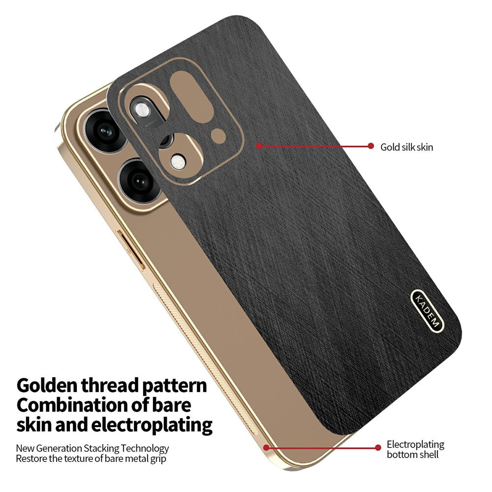 KADEM For Oppo Reno14 Pro 5G (Global) Case Electroplating Silk Texture PU + TPU Phone Back Cover - Black