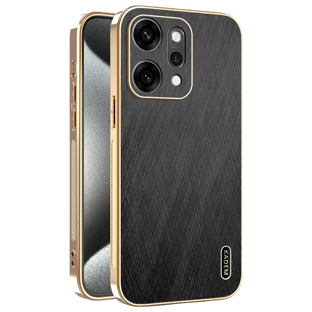 KADEM For Oppo Reno14 5G (Global) Case Electroplating Silk Texture PU + TPU Phone Back Cover - Black