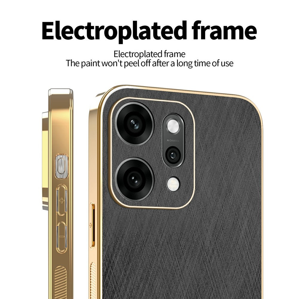 KADEM For Oppo Reno14 5G (Global) Case Electroplating Silk Texture PU + TPU Phone Back Cover - Black