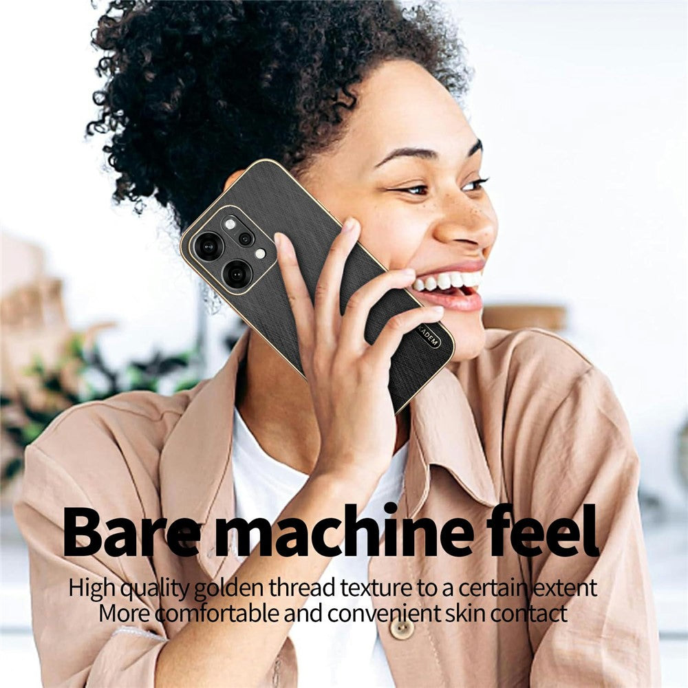 KADEM For Oppo Reno14 5G (Global) Case Electroplating Silk Texture PU + TPU Phone Back Cover - Black