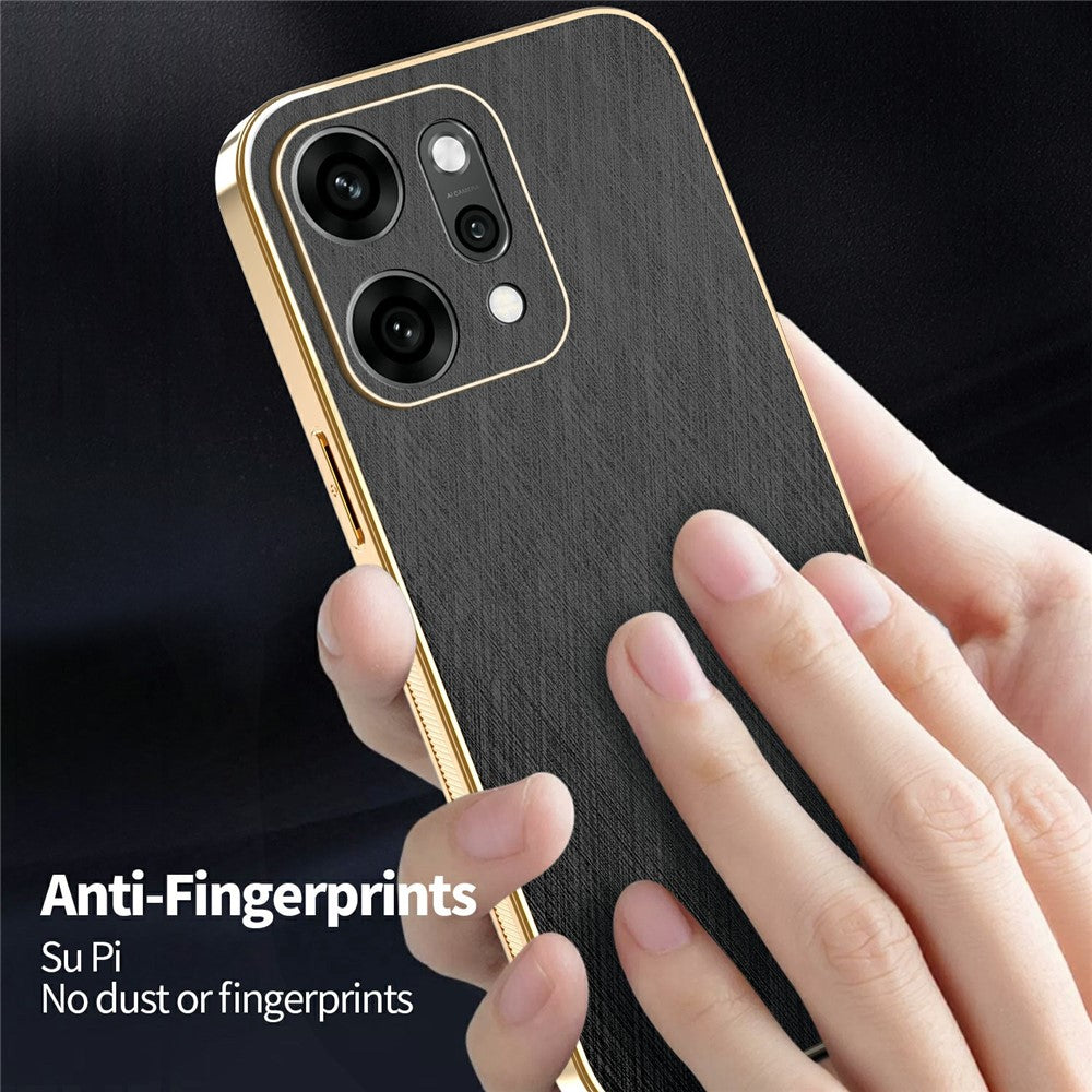 KADEM For Oppo Reno14 5G (Global) Case Electroplating Silk Texture PU + TPU Phone Back Cover - Black