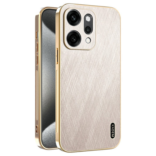 KADEM For Oppo Reno14 5G (Global) Case Electroplating Silk Texture PU + TPU Phone Back Cover - Gold
