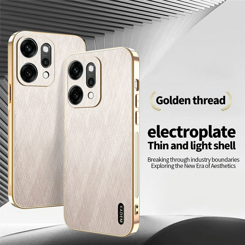 KADEM For Oppo Reno14 5G (Global) Case Electroplating Silk Texture PU + TPU Phone Back Cover - Gold