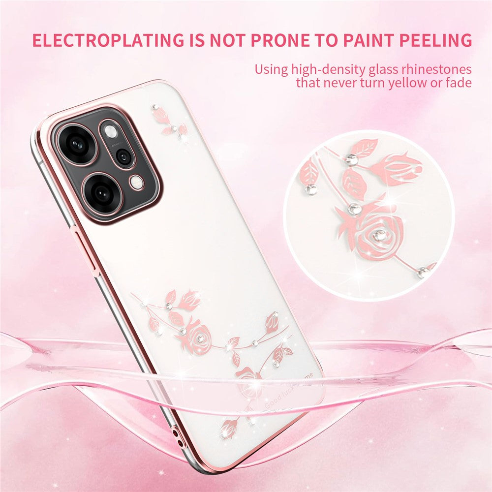 KADEM For Oppo Reno14 5G (Global) Case Flower Rhinestone Decor TPU Phone Cover - Rose Gold