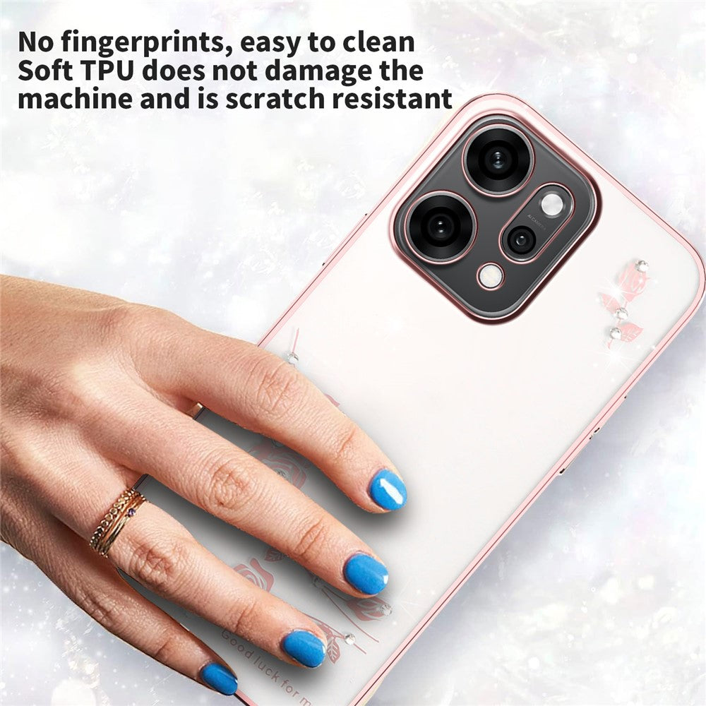 KADEM For Oppo Reno14 5G (Global) Case Flower Rhinestone Decor TPU Phone Cover - Rose Gold