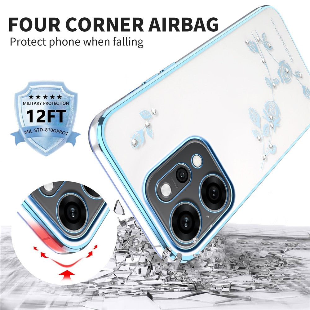 KADEM For Oppo Reno14 5G (Global) Case Flower Rhinestone Decor TPU Phone Cover - Blue