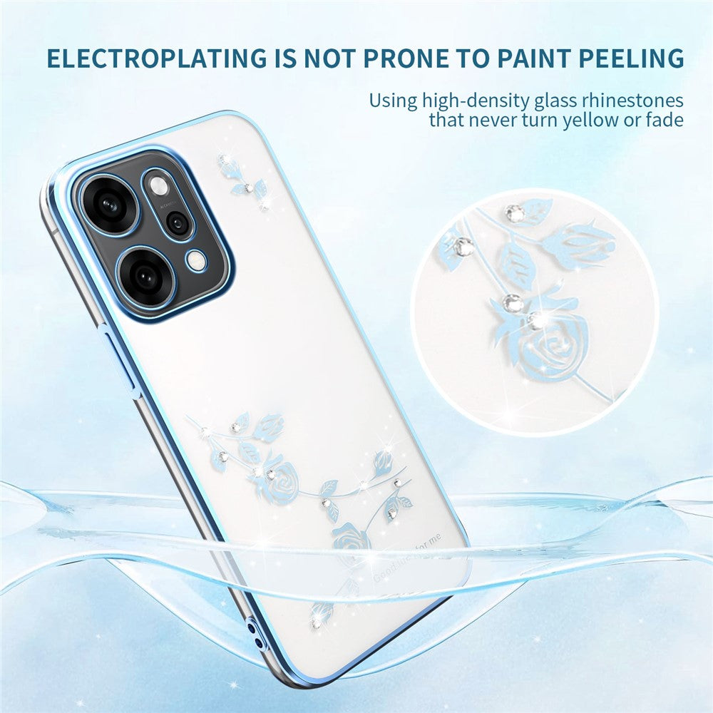 KADEM For Oppo Reno14 5G (Global) Case Flower Rhinestone Decor TPU Phone Cover - Blue
