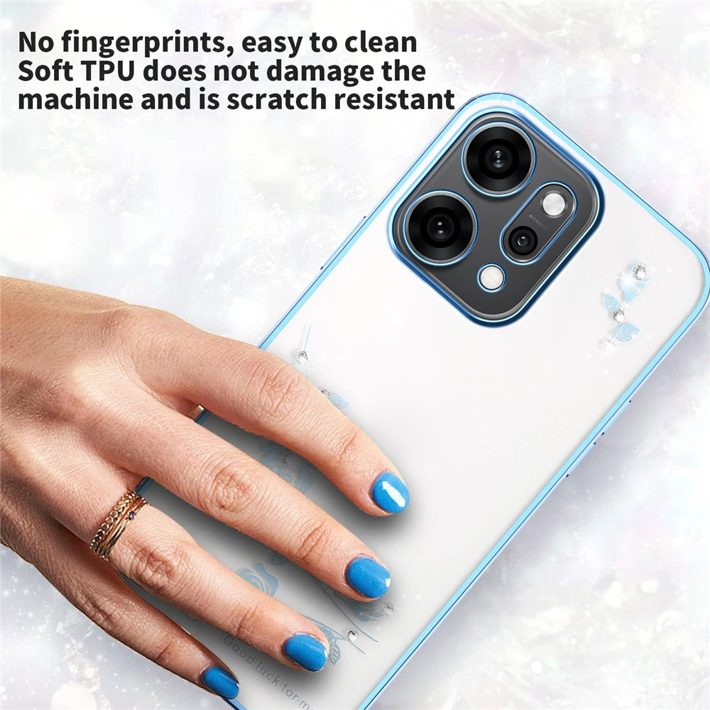KADEM For Oppo Reno14 5G (Global) Case Flower Rhinestone Decor TPU Phone Cover - Blue