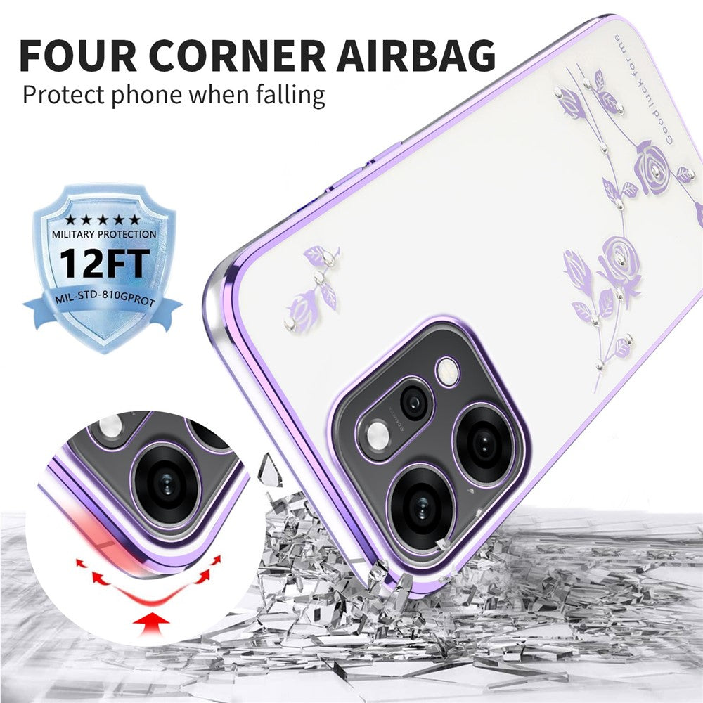 KADEM For Oppo Reno14 5G (Global) Case Flower Rhinestone Decor TPU Phone Cover - Purple