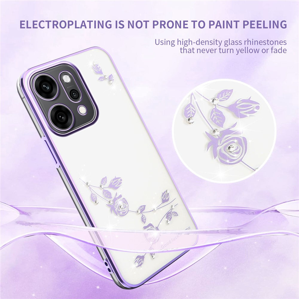 KADEM For Oppo Reno14 5G (Global) Case Flower Rhinestone Decor TPU Phone Cover - Purple