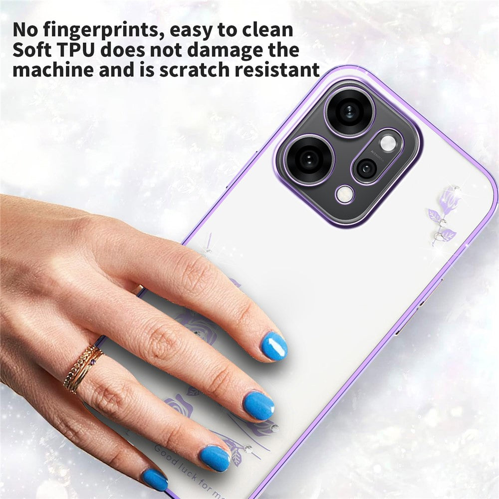 KADEM For Oppo Reno14 5G (Global) Case Flower Rhinestone Decor TPU Phone Cover - Purple