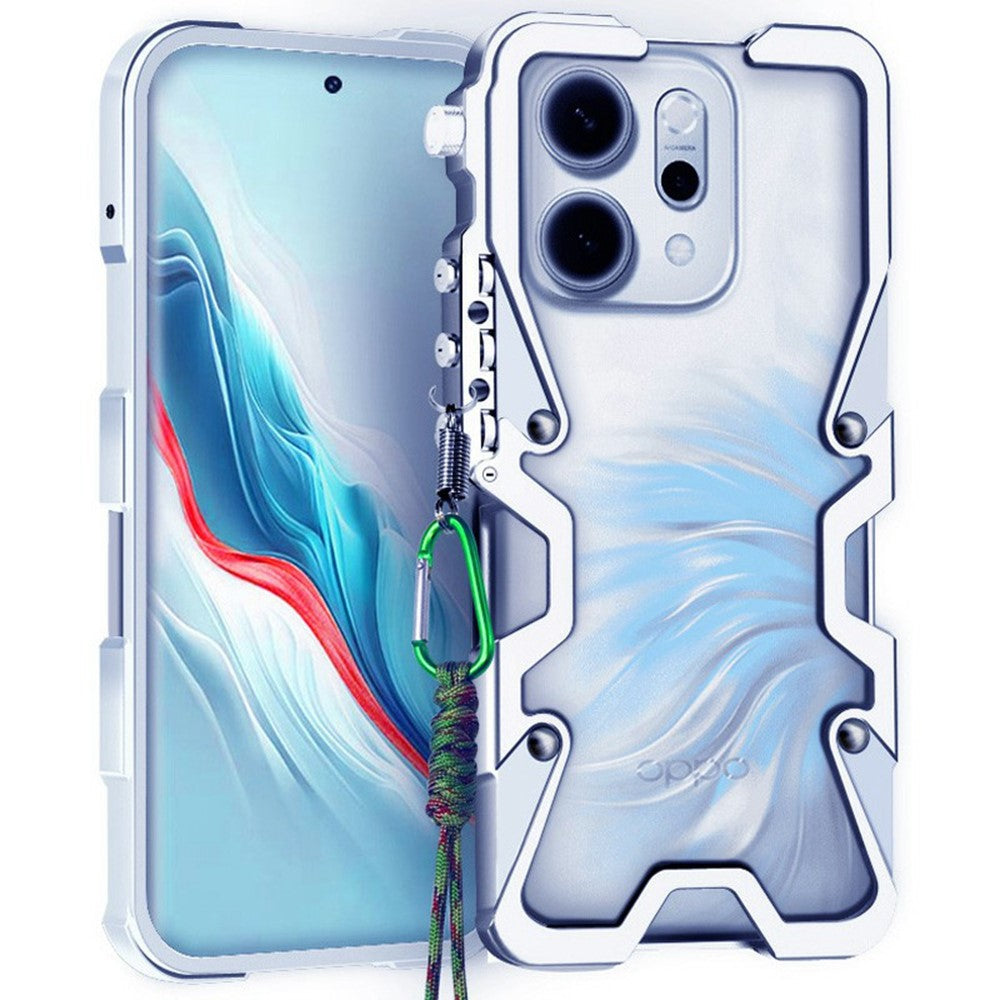 For Oppo Reno14 5G (Global) Bumper Case Aluminium Alloy Metal Phone Shell Cover with Strap - Silver