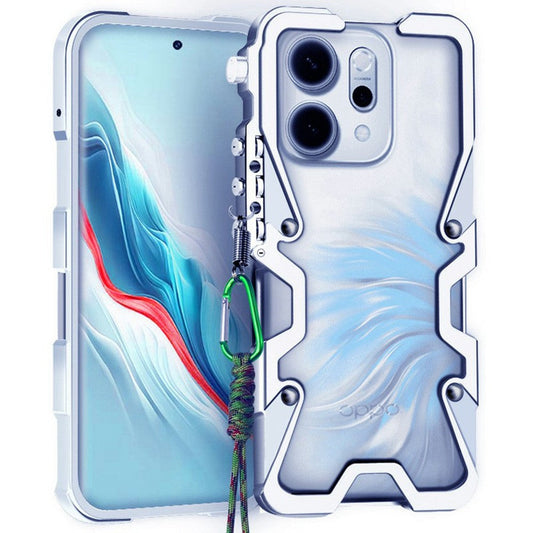 For Oppo Reno14 5G (Global) Bumper Case Aluminium Alloy Metal Phone Shell Cover with Strap - Silver