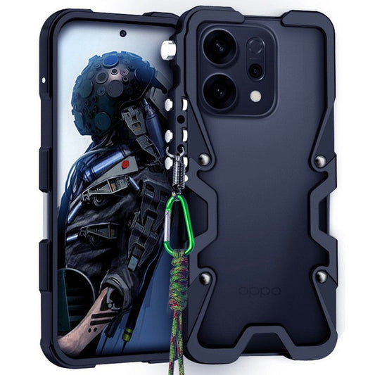 For Oppo Reno14 5G (Global) Bumper Case Aluminium Alloy Metal Phone Shell Cover with Strap - Black