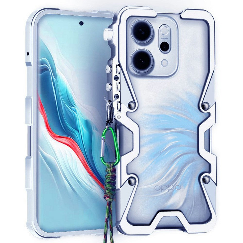 For Oppo Reno14 Pro 5G (Global) Bumper Case Aluminium Alloy Metal Phone Shell Cover with Strap - Silver