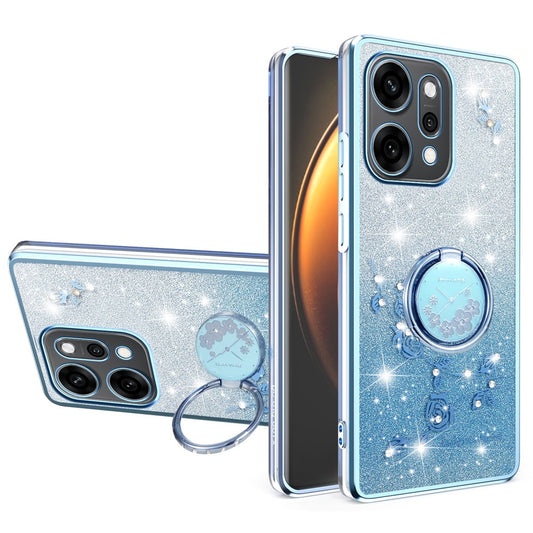 KADEM For Oppo Reno14 Pro 5G (Global) Case Ring Kickstand TPU Flowers Phone Cover Gradient Glitter - Blue