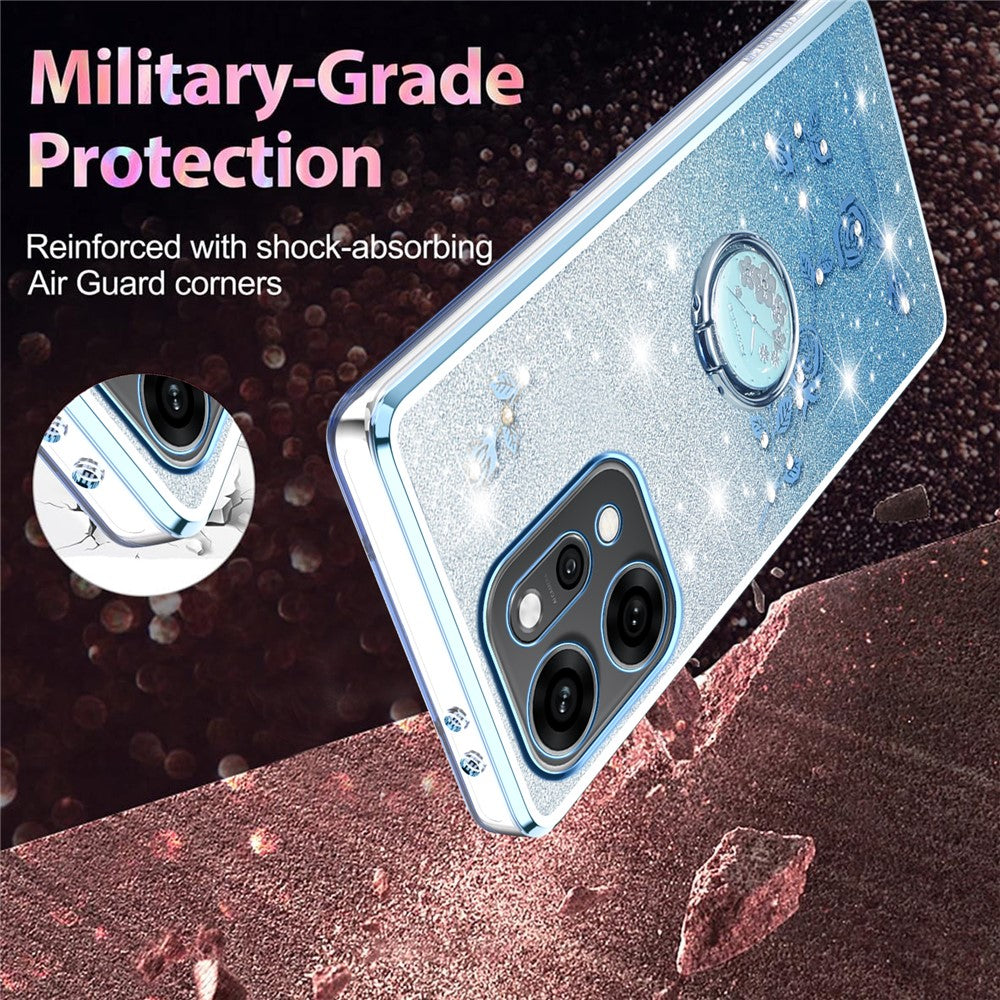 KADEM For Oppo Reno14 Pro 5G (Global) Case Ring Kickstand TPU Flowers Phone Cover Gradient Glitter - Blue