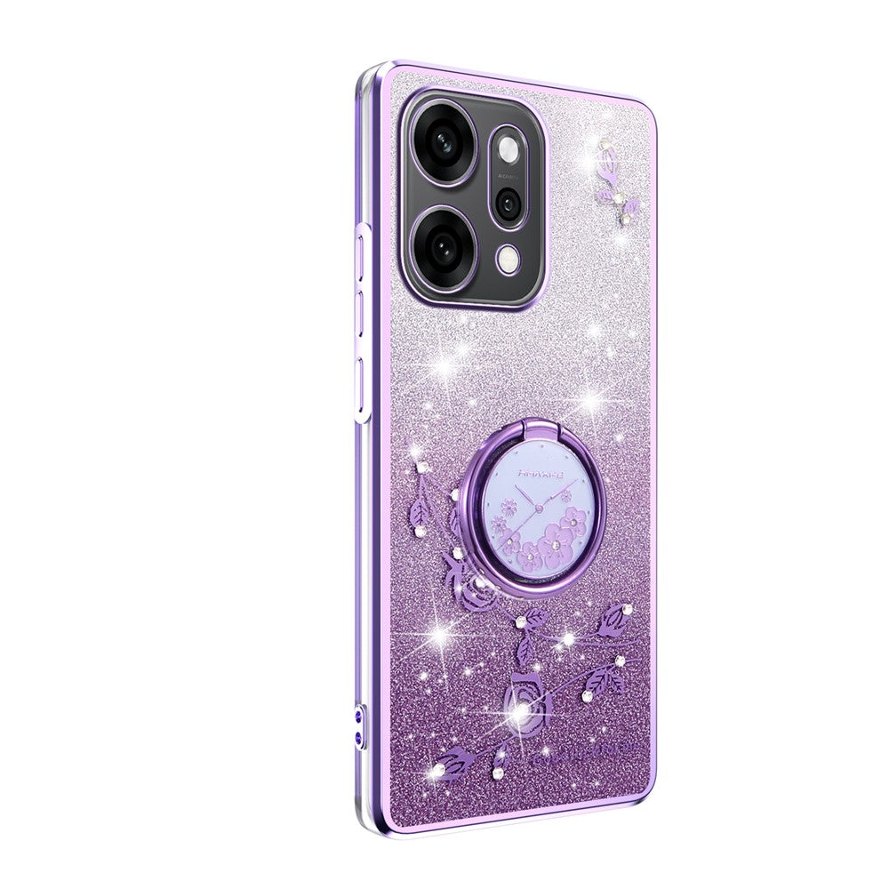 KADEM For Oppo Reno14 Pro 5G (Global) Case Ring Kickstand TPU Flowers Phone Cover Gradient Glitter - Purple