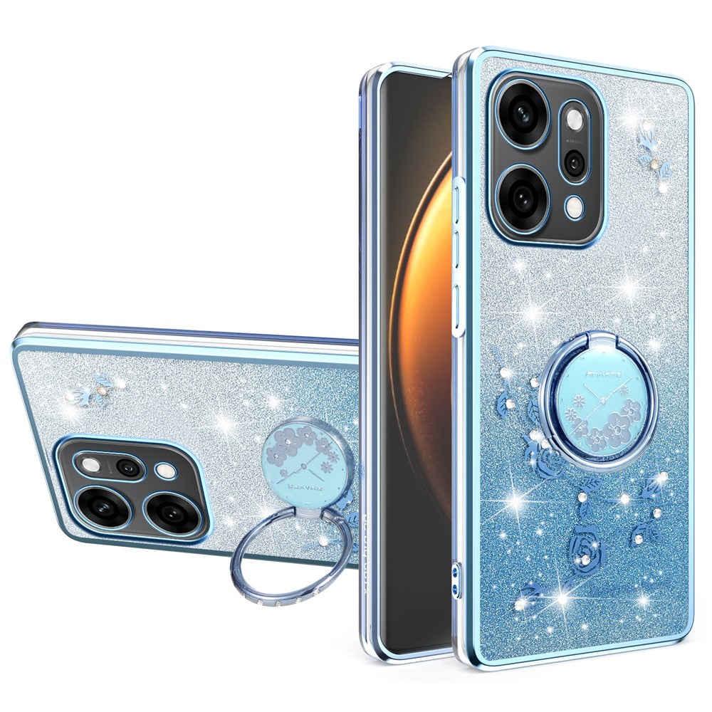 KADEM For Oppo Reno14 5G (Global) Case Ring Kickstand TPU Flowers Phone Cover Gradient Glitter - Blue