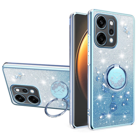 KADEM For Oppo Reno14 5G (Global) Case Ring Kickstand TPU Flowers Phone Cover Gradient Glitter - Blue